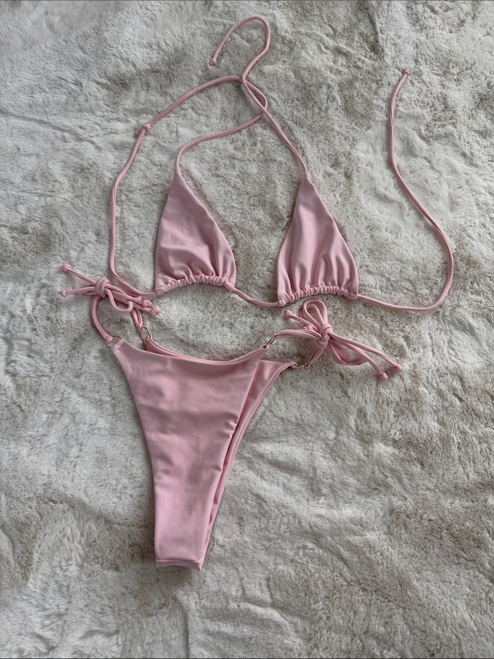 Pink String Triangle Bikini Set